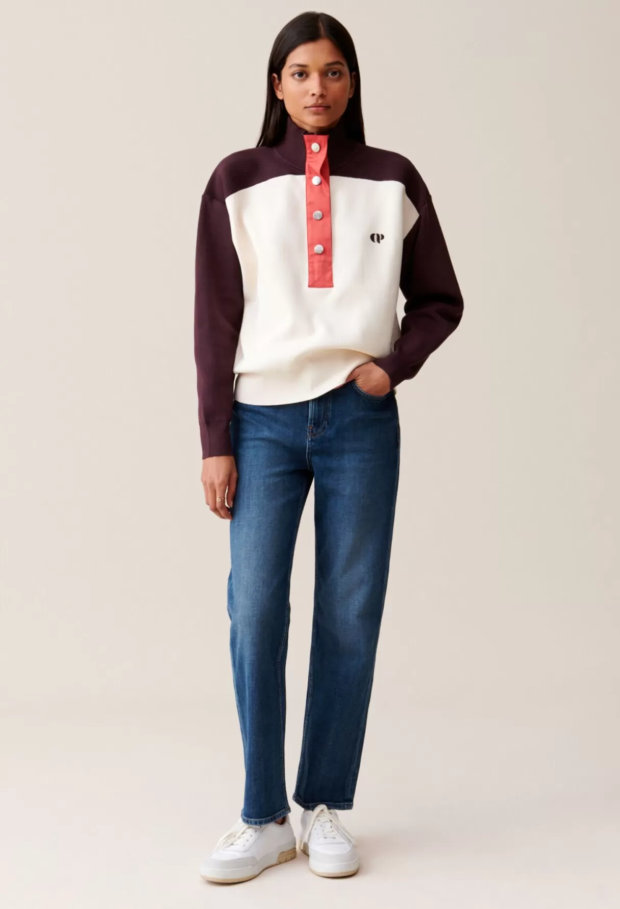 Sweatshirts | Pulls Et Cardigans-Claudie Pierlot Sweatshirt Minimum col camionneur Ivoire