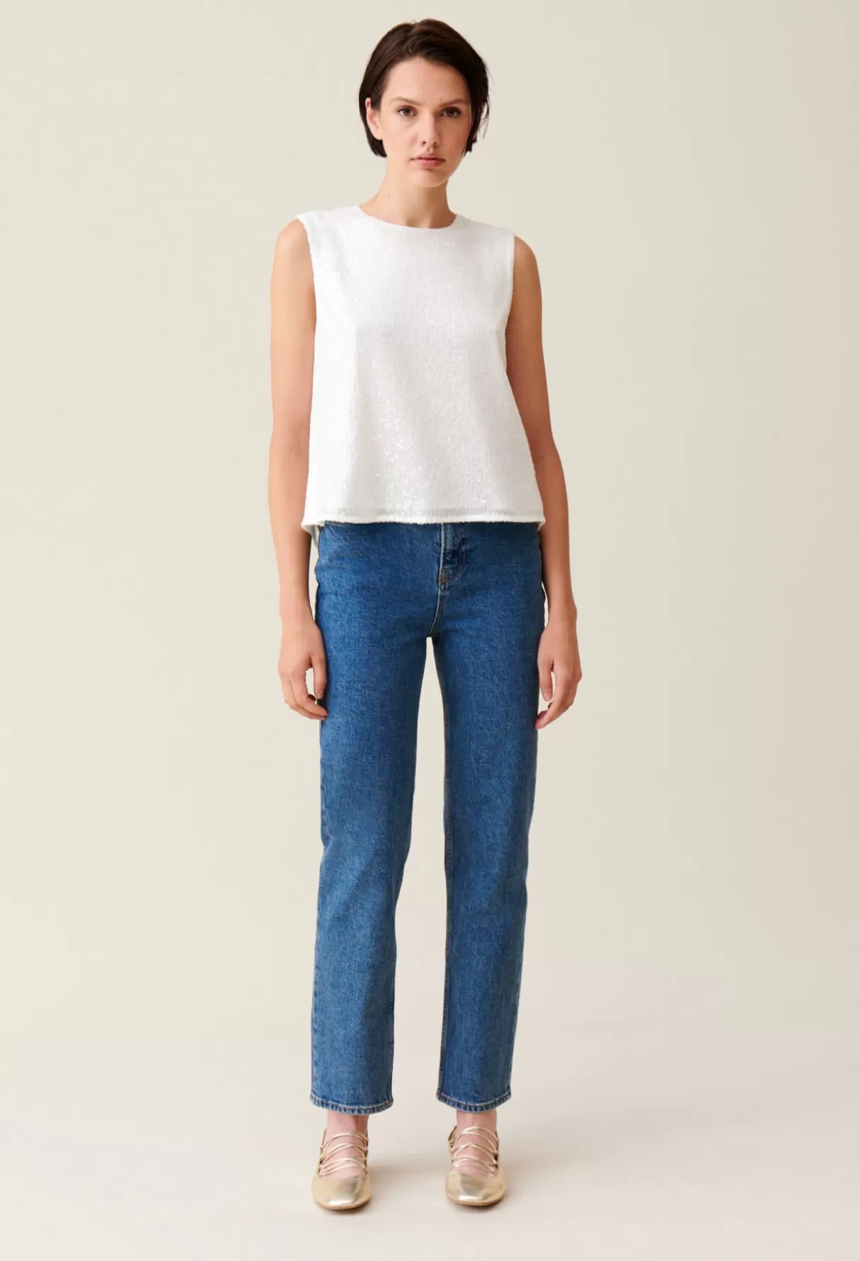 Tops Et Chemises-Claudie Pierlot Top sans manches sequins écru Ecru