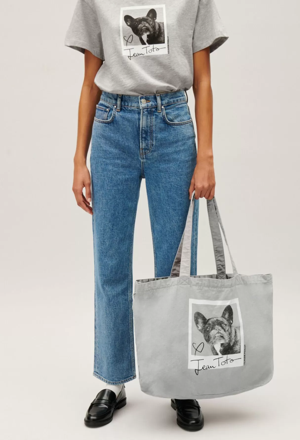 Sacs Cabas | Sacs Porté épaule-Claudie Pierlot Tote bag toile Jean Toto gris chiné Grischine