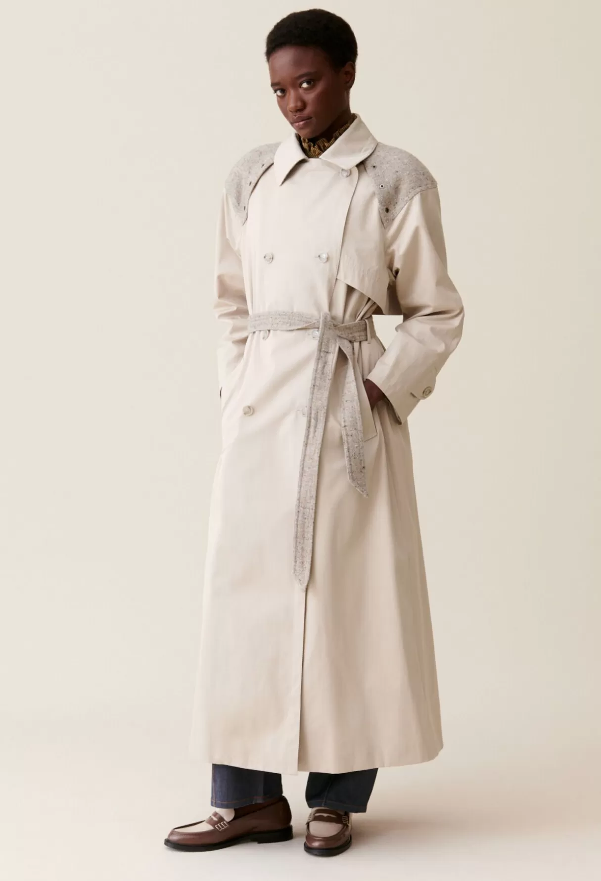 Manteaux-Claudie Pierlot Trench long bi-matière Beige