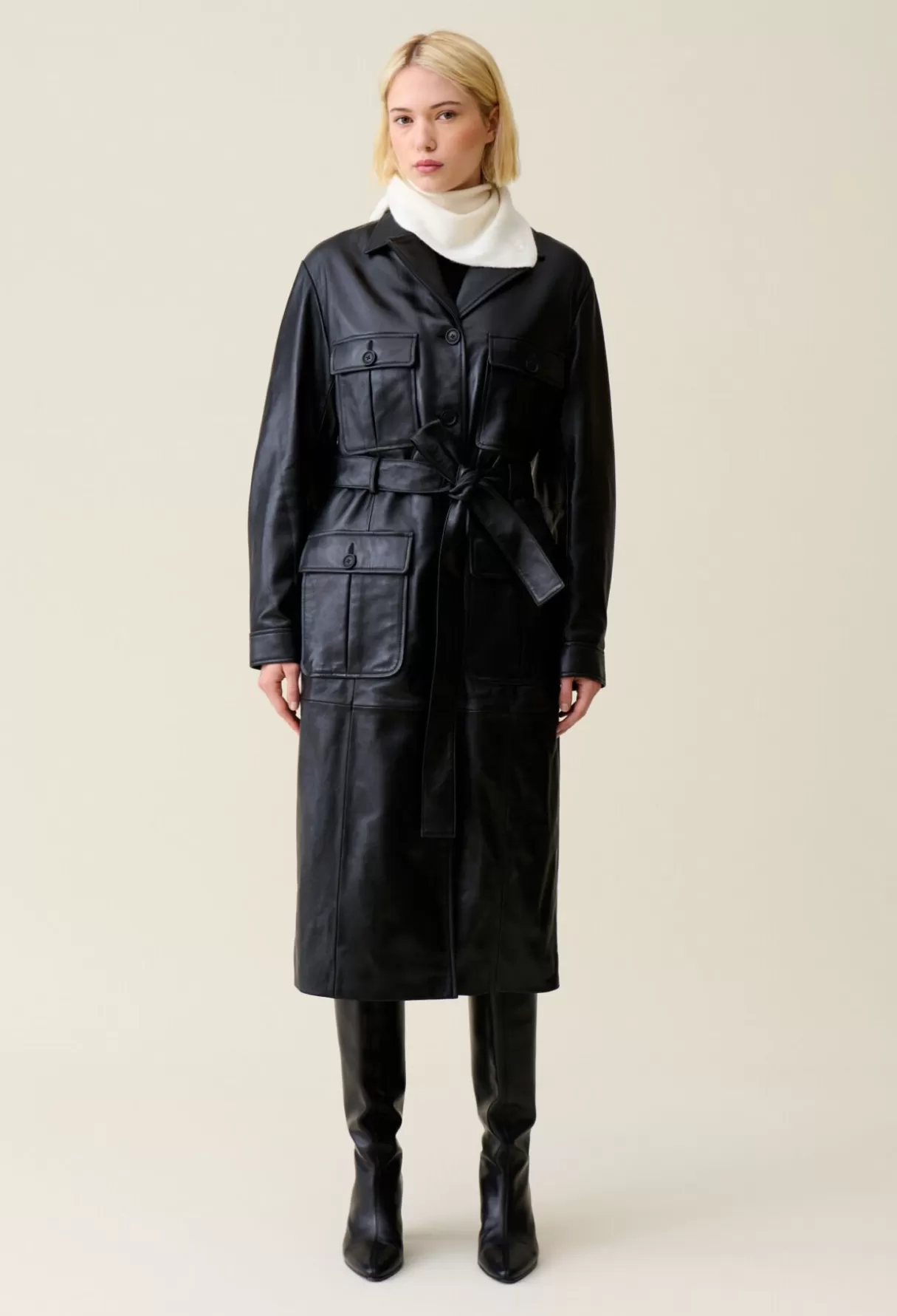 Manteaux-Claudie Pierlot Trench-coat cuir col tailleur Noir