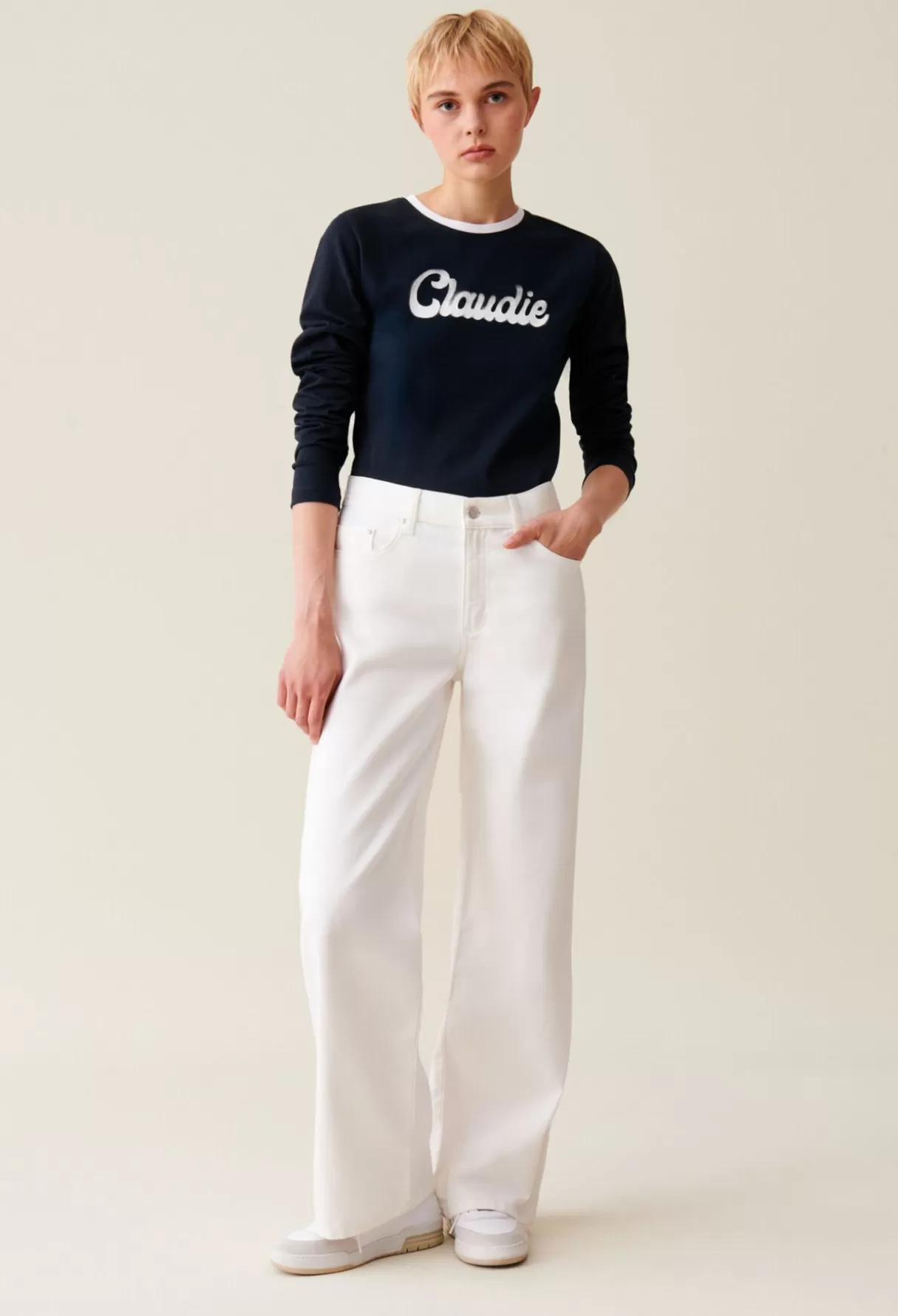 T-Shirts | Tops Et Chemises-Claudie Pierlot T-shirt coton manches longues noir Marine