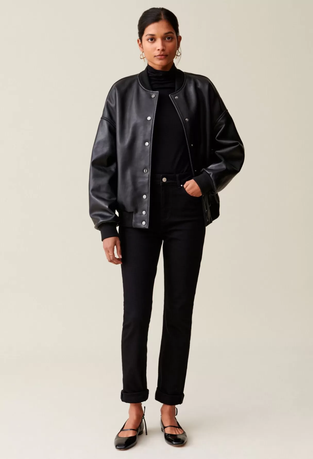 Blousons Et Vestes-Claudie Pierlot Veste bomber cuir Jean Toto Noir