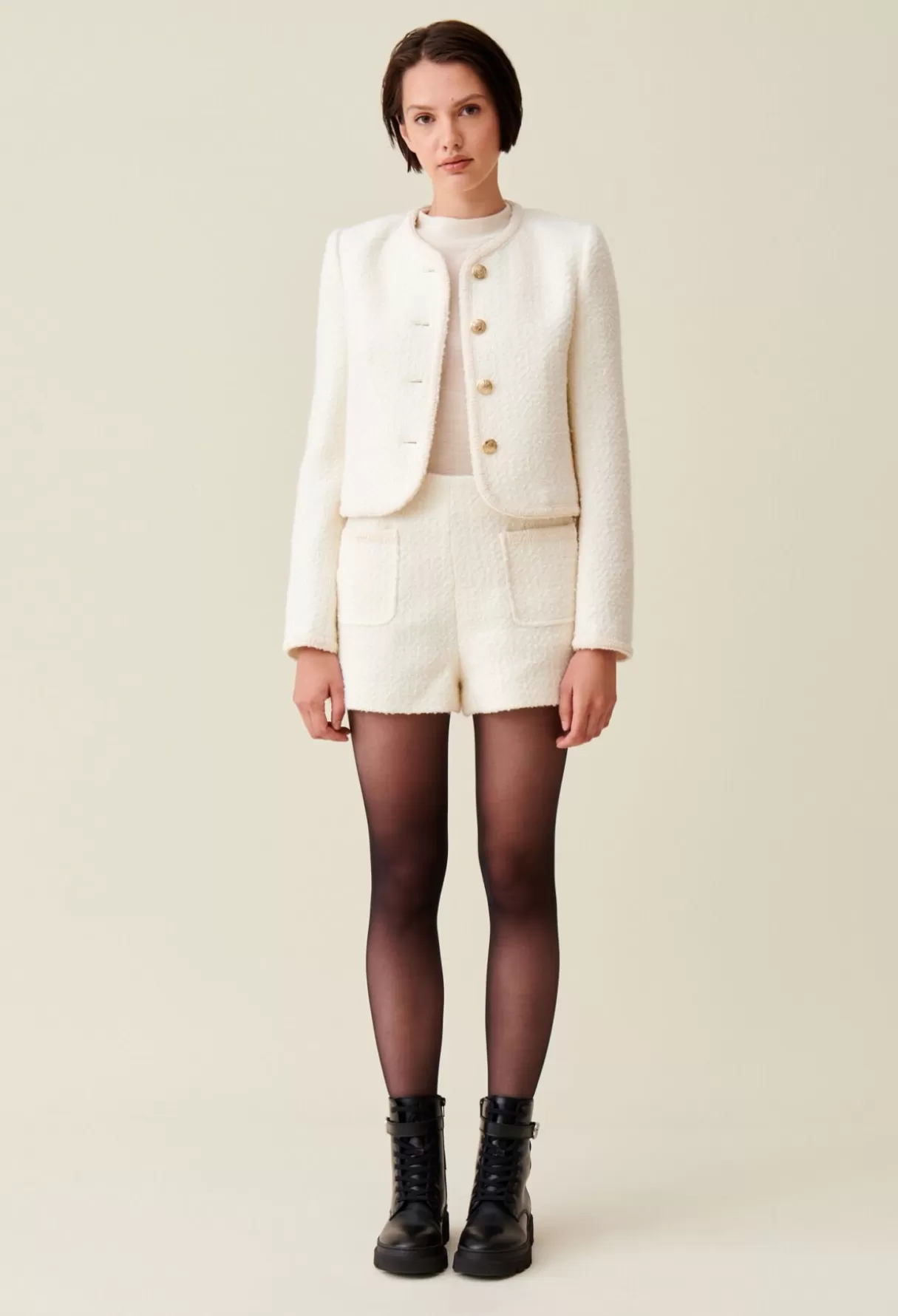 Blazers | Blousons Et Vestes-Claudie Pierlot Veste courte tweed Ivoire