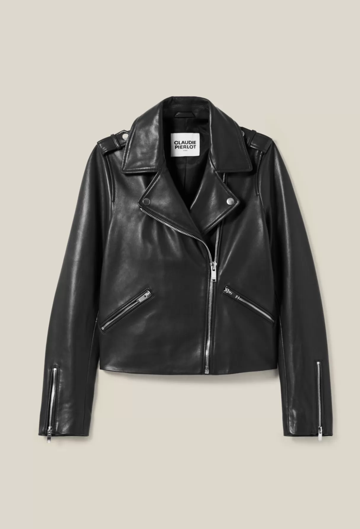 Blousons Et Vestes-Claudie Pierlot Veste cuir lisse cintrée Noir