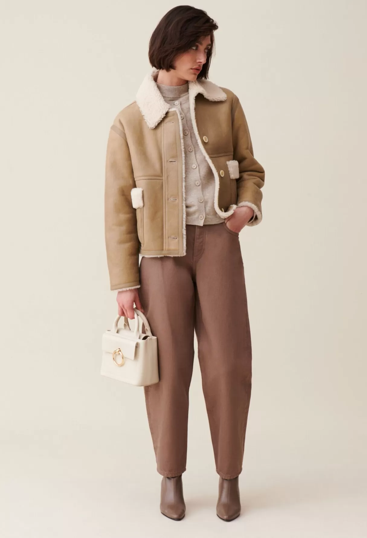 Manteaux-Claudie Pierlot Veste peau lainée courte Beige