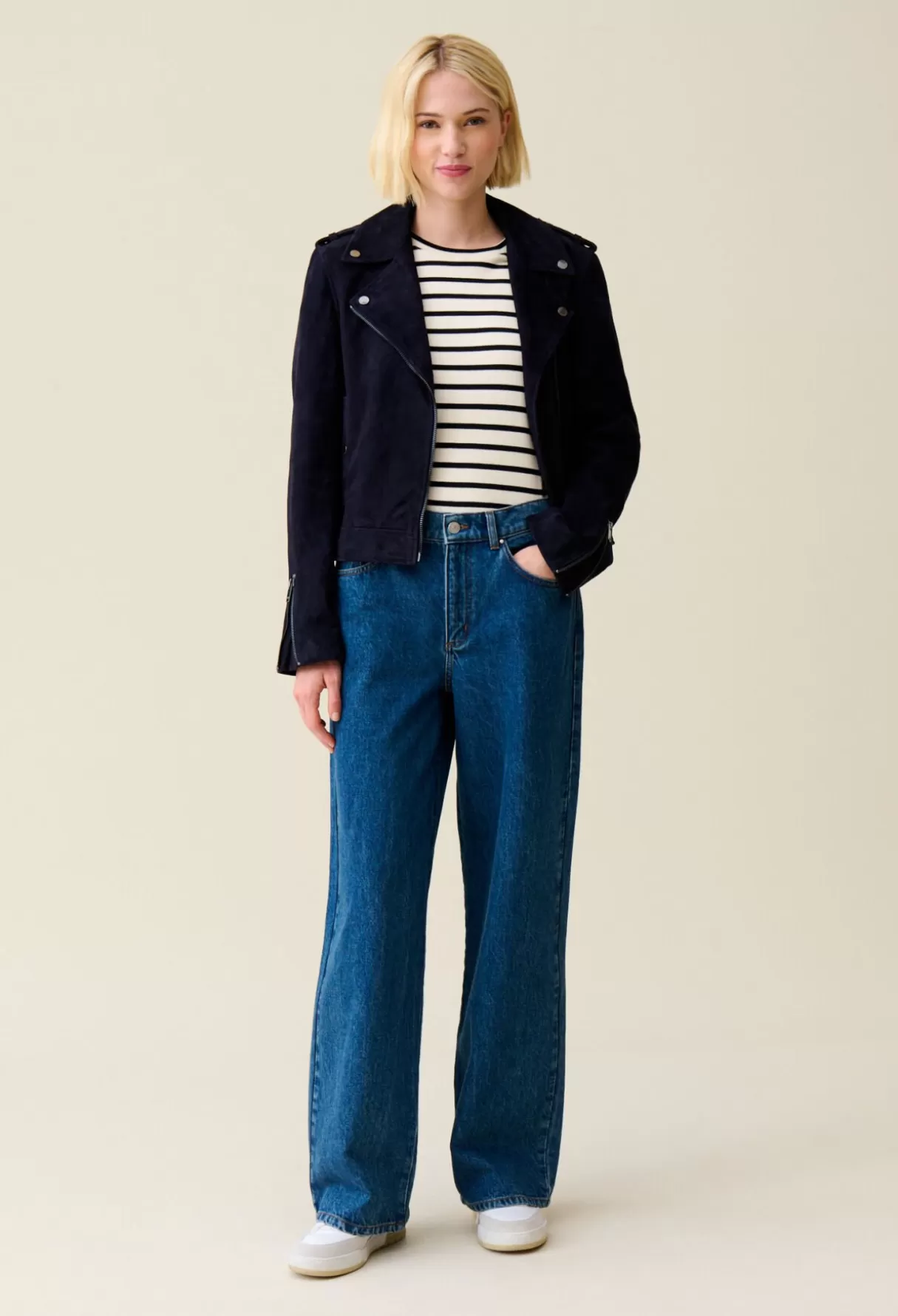 Blousons Et Vestes-Claudie Pierlot Veste perfecto cuir suède Marine