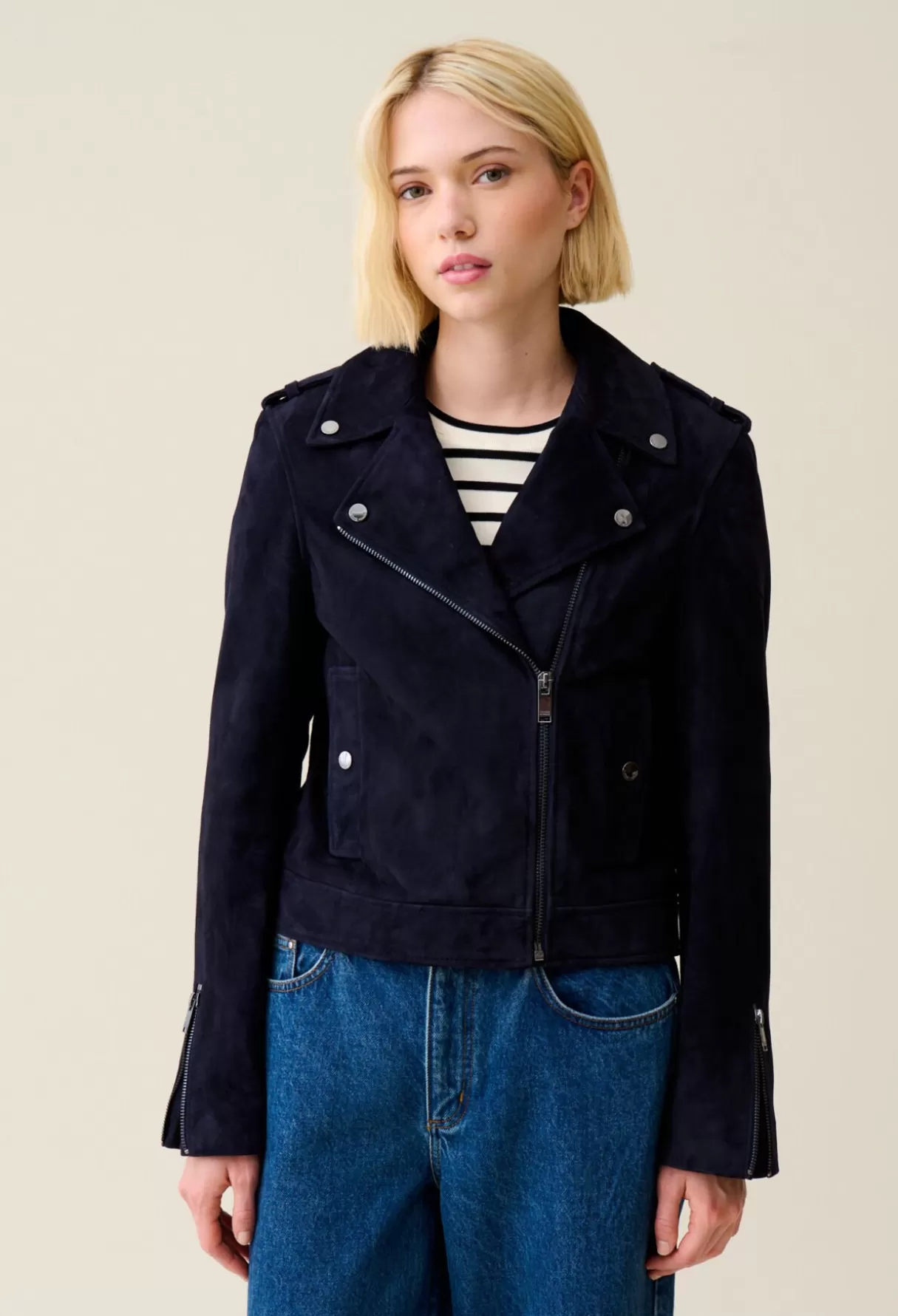 Blousons Et Vestes-Claudie Pierlot Veste perfecto cuir suède Marine