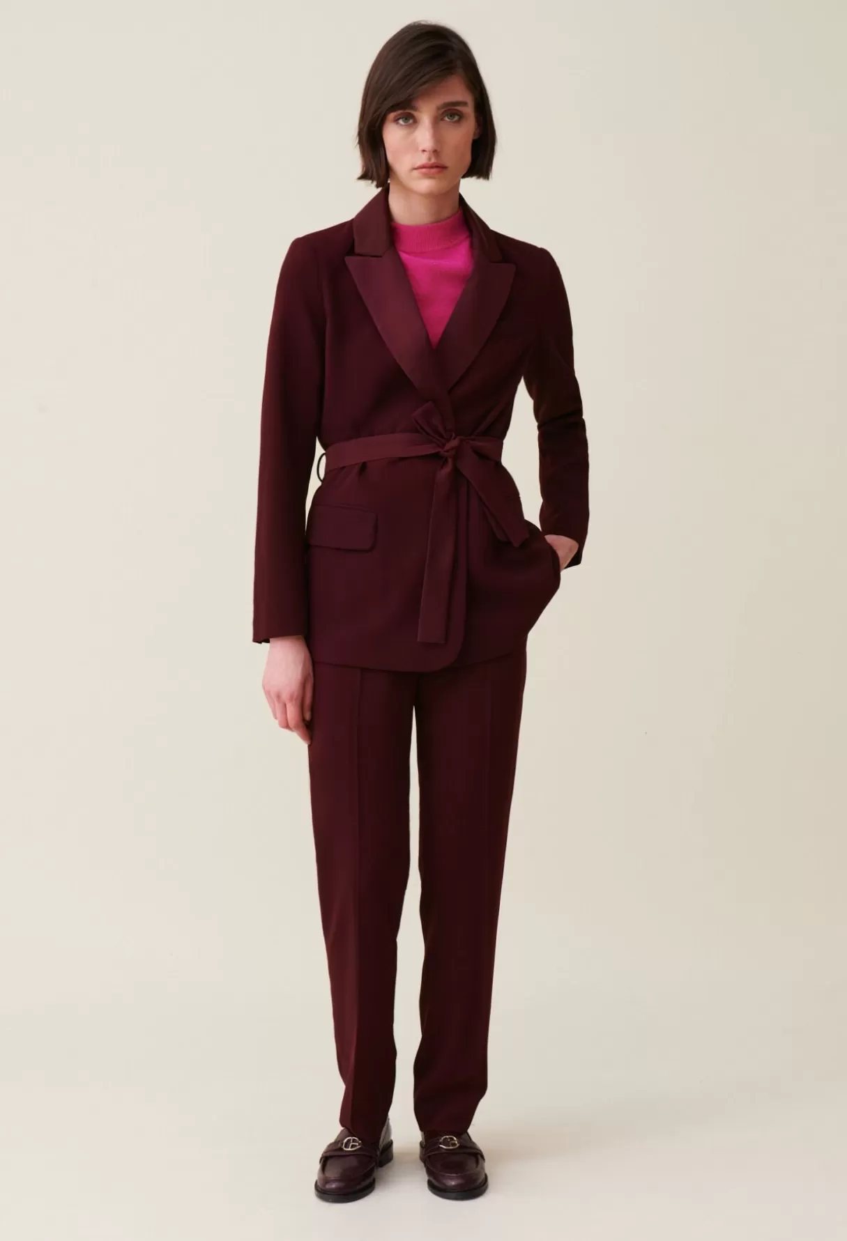 Blazers-Claudie Pierlot Veste tailleur boutonnée ceinturée Bordeaux