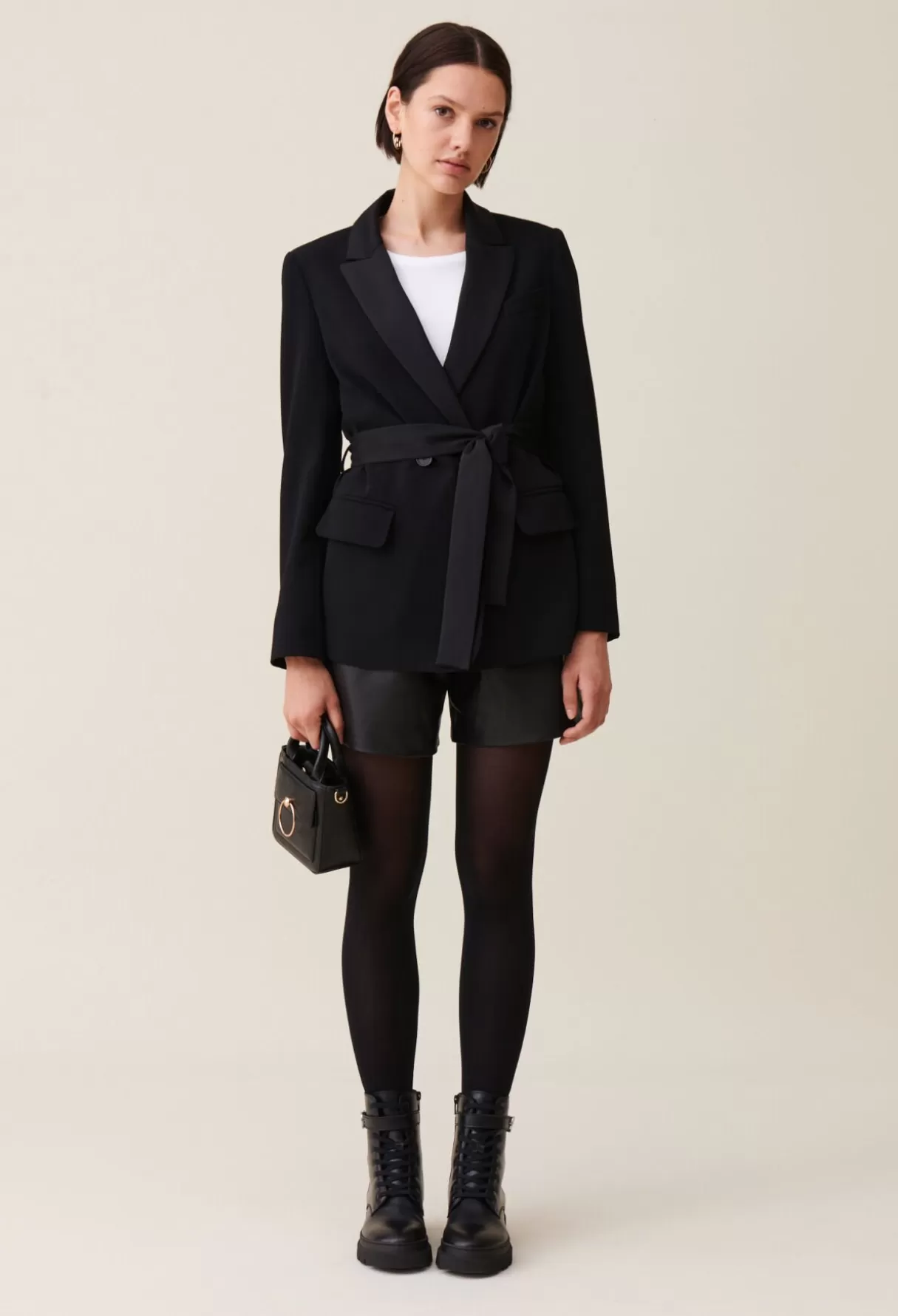 Blazers-Claudie Pierlot Veste tailleur boutonnée ceinturée Noir