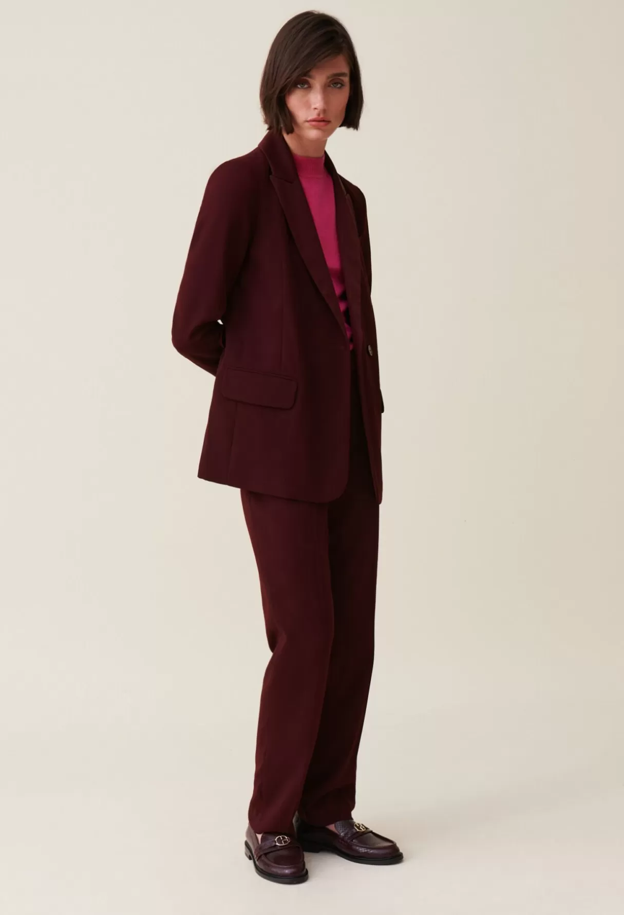 Blazers-Claudie Pierlot Veste tailleur boutonnée ceinturée Bordeaux