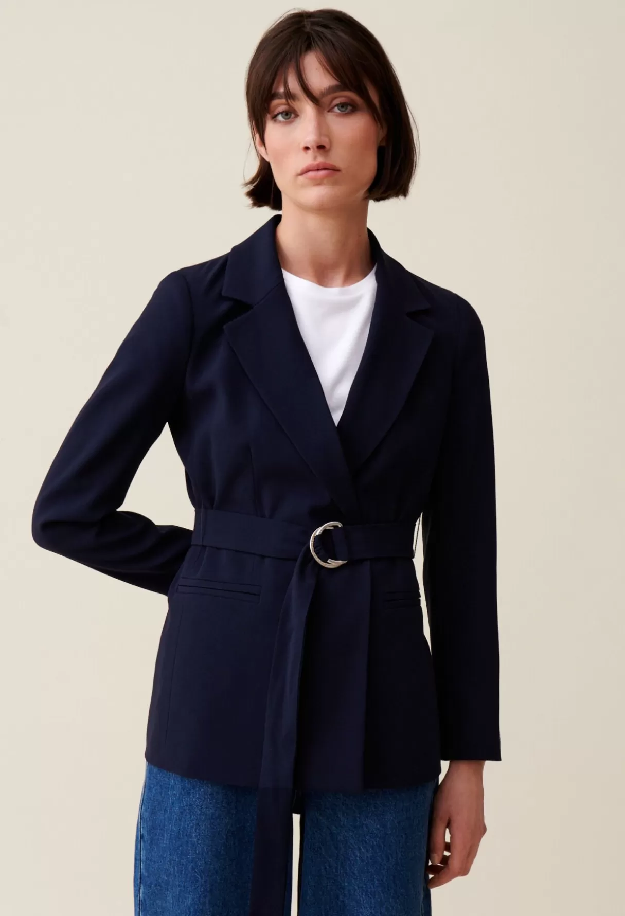 Blazers-Claudie Pierlot Veste tailleur ceinturée Marine