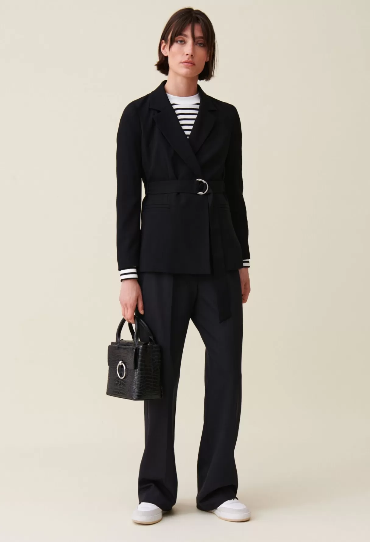 Blazers-Claudie Pierlot Veste tailleur ceinturée Noir