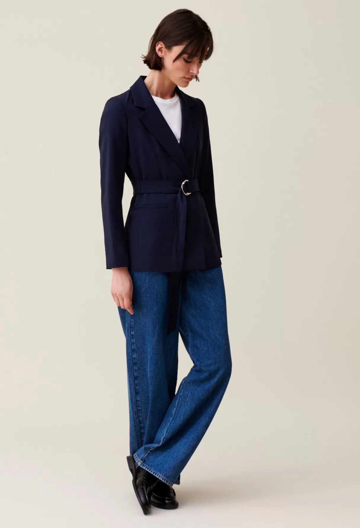 Blazers-Claudie Pierlot Veste tailleur ceinturée Marine