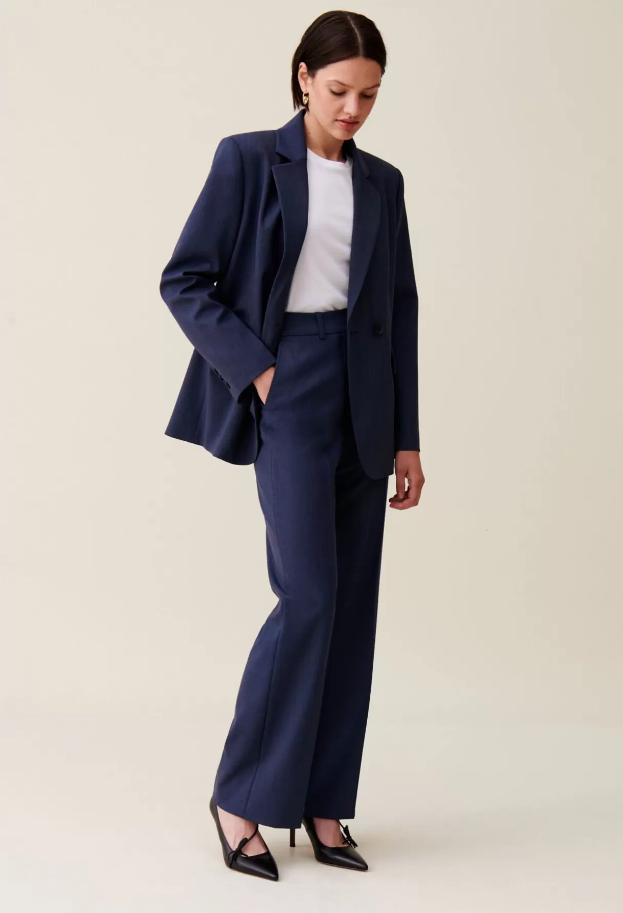 Blazers-Claudie Pierlot Veste tailleur croisée marine Bleuchine