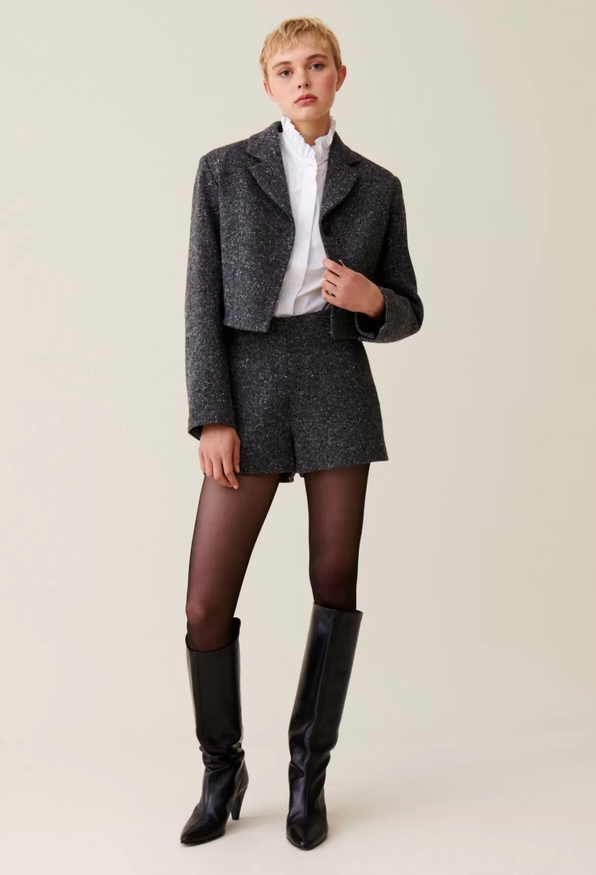 Blazers | Blousons Et Vestes-Claudie Pierlot Veste tweed gris laine mélangée Grischine